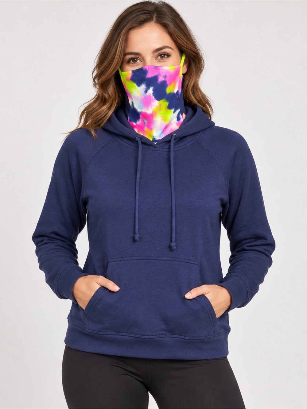 BAM by Betsy & Adam Women’s Small Navy Hoodie Built In Tie Dye Face Shield NWT